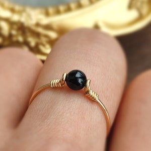 Black Tourmaline Ring, 14K Gold - Rose Gold Filled - Sterling Silver Stacking Ring, Pinky Ring, Gemstone Anxiety Ring