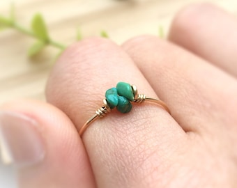 Raw Turquoise Ring 14K Gold Filled - Sterling Silver, Tiny Gemstone Stacking Ring, December Birthstone, Pinky ring