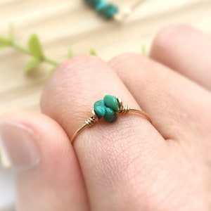 Raw Turquoise Ring 14K Gold Filled Sterling Silver, Tiny Gemstone Stacking Ring, December Birthstone, Pinky ring image 1