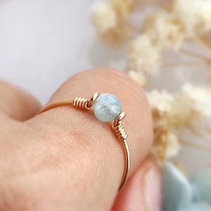 Aquamarine Ring, 14K Gold Filled, Rose Gold Filled, Sterling Silver, Thin Gold Stacking Ring, March Birthstone, Pinky Ring, Anxiety Ring