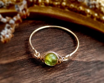 Peridot Eye Ring 14K Gold Filled, Rose Gold Filled, Sterling Silver Wire Wrapped Ring, August Birthstone Ring, Dainty Ring