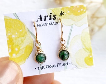 Emerald Dangle Earrings, 14K Gold Filled, Rose Gold Filled, Sterling Silver, May Birthstone Genuine Emerald Earrings