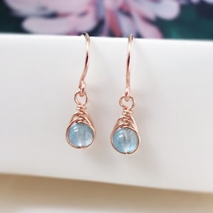 Tiny Aquamarine Dangle Earrings, 14K Gold-Rose Gold Filled, Sterling Silver Aquamarine Earrings, March Birthstone