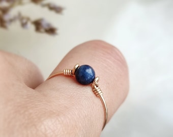 Natural Sapphire Ring, Raw Sapphire Stacking Ring, 14K Gold Filled, Rose Gold Filled, Sterling Silver, September Birthstone Gift