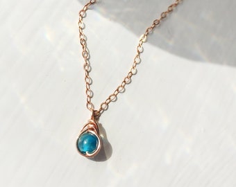 Dainty Blue Apatite Necklace, 14K Gold Filled, Rose Gold Filled, Sterling Silver Gemstone Necklace, December Birthstone Necklace