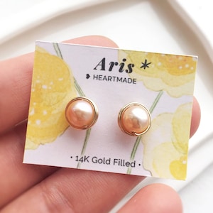 Pink Freshwater Pearl Stud Earrings 7mm, 14K Gold Filled, Rose Gold Filled, Sterling Silver Genuine Pearl Stud Earrings