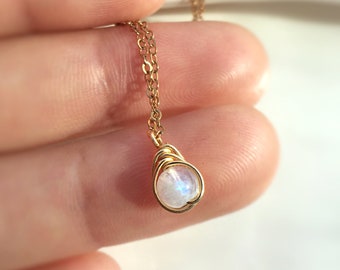 Dainty Moonstone Necklace, 14K Gold Filled, Rose Gold Filled, Sterling Silver Gemstone Pendant Necklace, June Birthstone Gift