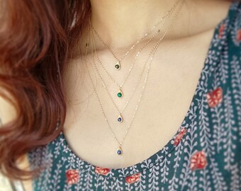 Collana di pietre preziose delicate riempite in oro 14 carati, riempite in oro rosa, argento sterling, delicata collana birthstone