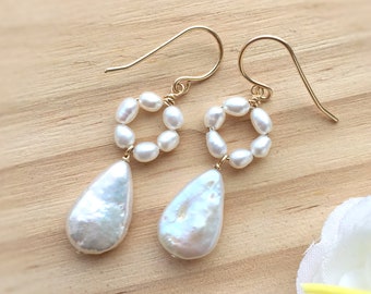 Pearl Drop Earrings, Bridal Pearl Earrings, 14K Gold Filled, Sterling Silver, Teardrop Freshwater Pearl Dangle Earrings, June Birthstone