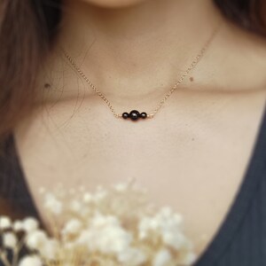 Zarte Schwarze Turmalin Kette Halskette, 14K Gold - Roségold filled - Sterling Silber zierlicher Turmalin Choker, Einfühlungsschutz