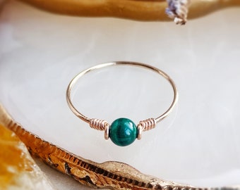 Malachite Ring, 14K Gold Filled, Rose Gold Filled, Sterling Silver, Gold Stacking Ring, Dainty Gemstone Ring