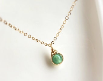 Tiny Green Jade Necklace, 14K Gold - Rose Gold Filled - Sterling Silver Dainty Jade Pendant Necklace, Gift For Her