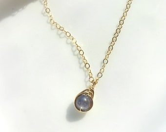 Tiny Tanzanite Necklace, 14K Gold Filled, Dainty Gemstone Pendant, December Birthstone