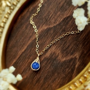 Tiny Sodalite Necklace, 14K Gold - Rose Gold Filled - Sterling Silver Dainty Sodalite Pendant Necklace, Gift For Her
