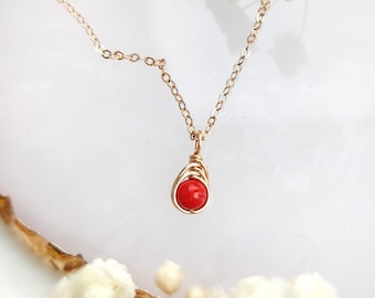 Red Coral Necklace, 14K Gold - Rose Gold Filled - Sterling Silver Dainty Red Coral Pendant Necklace, Gift For Her