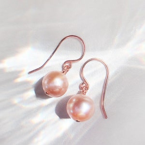 Pink Pearl Dangle Earrings • Pearl Ball Earrings 14K Rose Gold Filled, Sterling Silver, Freshwater Pearl Earrings