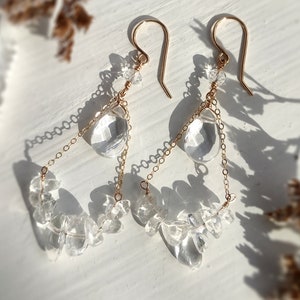 Clear Quartz Crystal Chandelier Earrings 14K Gold Filled, Statement Earrings, Long Dangle Earrings, Crystal Earrings, Gift For Her image 3