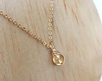 Dainty Citrine Necklace, 14K Gold - Rose Gold Filled - Sterling Silver Delicate November Birthstone Necklace