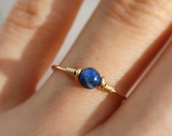 Tiny Sodalite Ring, 14K Gold Filled, Rose Gold Filled, Sterling Silver, Gemstone Ring