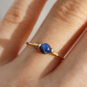 Tiny Sodalite Ring, 14K Gold Filled, Rose Gold Filled, Sterling Silver, Gemstone Ring