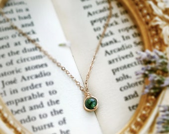 Dainty Emerald Necklace, 14K Gold filled, Rose Gold Filled, Sterling Silver, May Birthstone, Layering Necklace