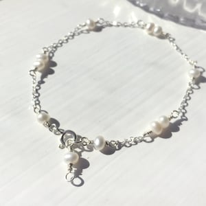Delicate White Pearl Bracelet, Sterling Silver, 14K Gold-Rose Gold Filled, Real Freshwater Pearl, Dainty Bridal Bracelet, Gift For Her