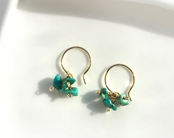 Tiny Turquoise Hoop Earrings, 14K Gold Filled, Rose Gold Filled, Sterling Silver, Dainty Turquoise Dangle Earrings