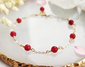 Ruby Satellite Bracelet 14K Gold Filled, Rose Gold Filled, Sterling Silver Delicate Layering Bracelet, July Birthstone Gift For Her