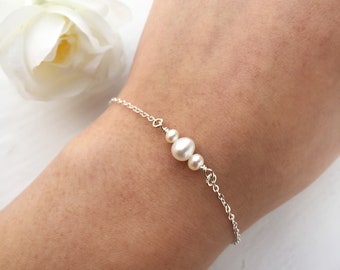 Sterling Silver Pearl Bracelet, 14K Gold Filled Pearl Bracelet, Real Freshwater Pearls, Dainty Bridal Jewelry, Gift for Her