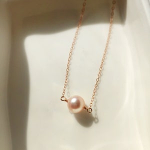 Single Rose Gold Pearl Necklace, 14K Rose Gold Filled Sterling Silver ...