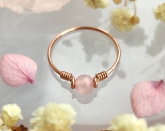 Rose Quartz Ring, 14K Gold Filled, Rose Gold Filled, Sterling Silver Wire Wrapped Ring, Thin Gold Stacking Ring, Pinky Ring, Gift For Her
