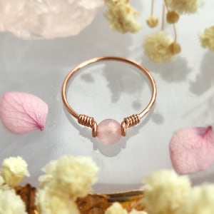 Rose Quartz Ring, 14K Gold Filled, Rose Gold Filled, Sterling Silver Wire Wrapped Ring, Thin Gold Stacking Ring, Pinky Ring, Gift For Her