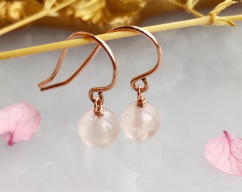 Rose Quartz Ball Drop Earrings 14K Gold Filled, Rose Gold, Sterling Silver Small Rose Quartz Dangle Earrings
