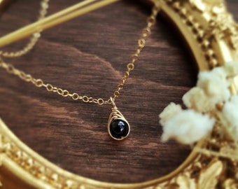 Tiny Black Tourmaline Necklace, 14K Gold - Rose Gold Filled - Sterling Silver Dainty Tourmaline Pendant Necklace, Empath Protection