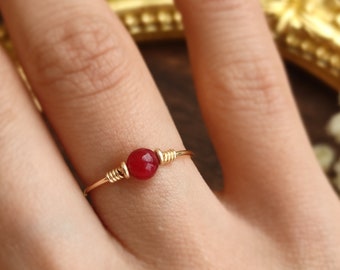 Tiny Ruby Ring, 14K Gold Filled, Rose Gold Filled, Sterling Silver Ruby Stacking Ring, July Birthstone Ring, Pinky Ring, Anxiety Ring