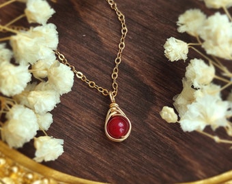 Dainty Ruby Necklace 14K Gold Filled, Rose Gold Filled, Sterling Silver July Birthstone Necklace, Gift for Her, Tiny Gemstone Pendant