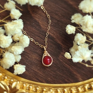 Dainty Ruby Necklace 14K Gold Filled, Rose Gold Filled, Sterling Silver July Birthstone Necklace, Gift for Her, Tiny Gemstone Pendant