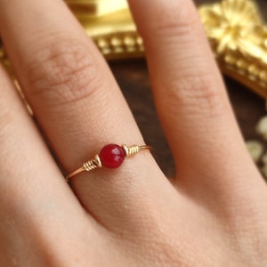 Tiny Ruby Ring, 14K Gold Filled, Rose Gold Filled, Sterling Silver Ruby Stacking Ring, July Birthstone Ring, Pinky Ring, Anxiety Ring