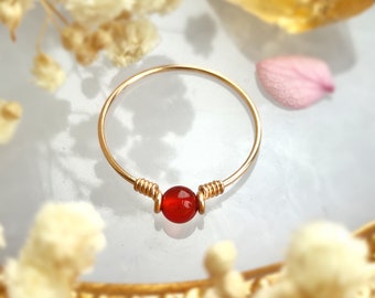 Red Carnelian Ring, 14K Gold Filled, Rose Gold Filled, Sterling Silver Wire Wrapped Ring, Gemstone Ring, Pinky Ring, Anxiety Ring