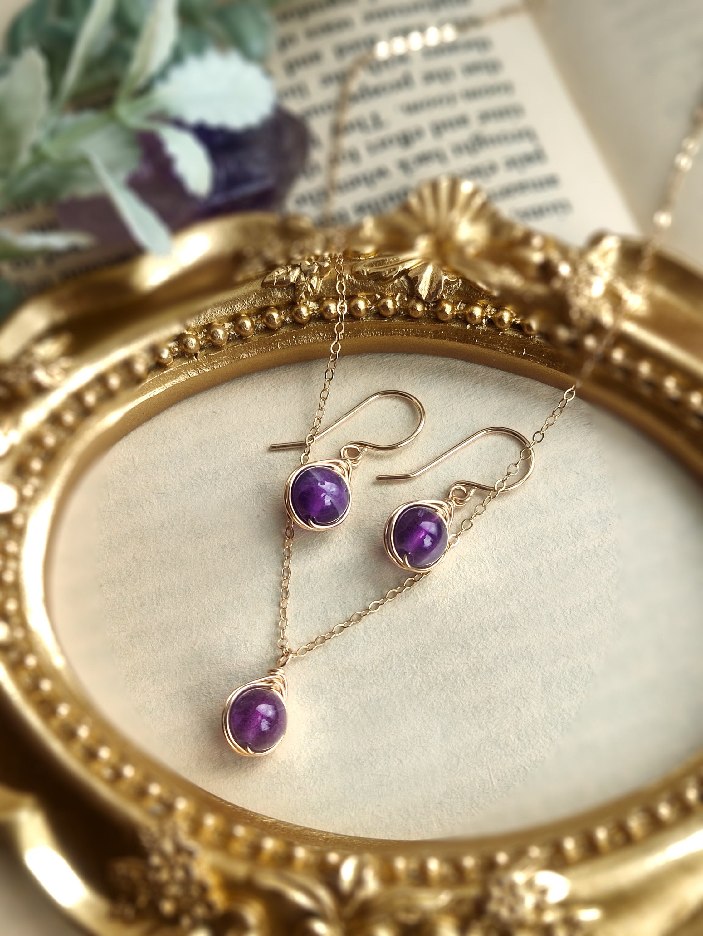 Amethyst Earrings and Necklace Set