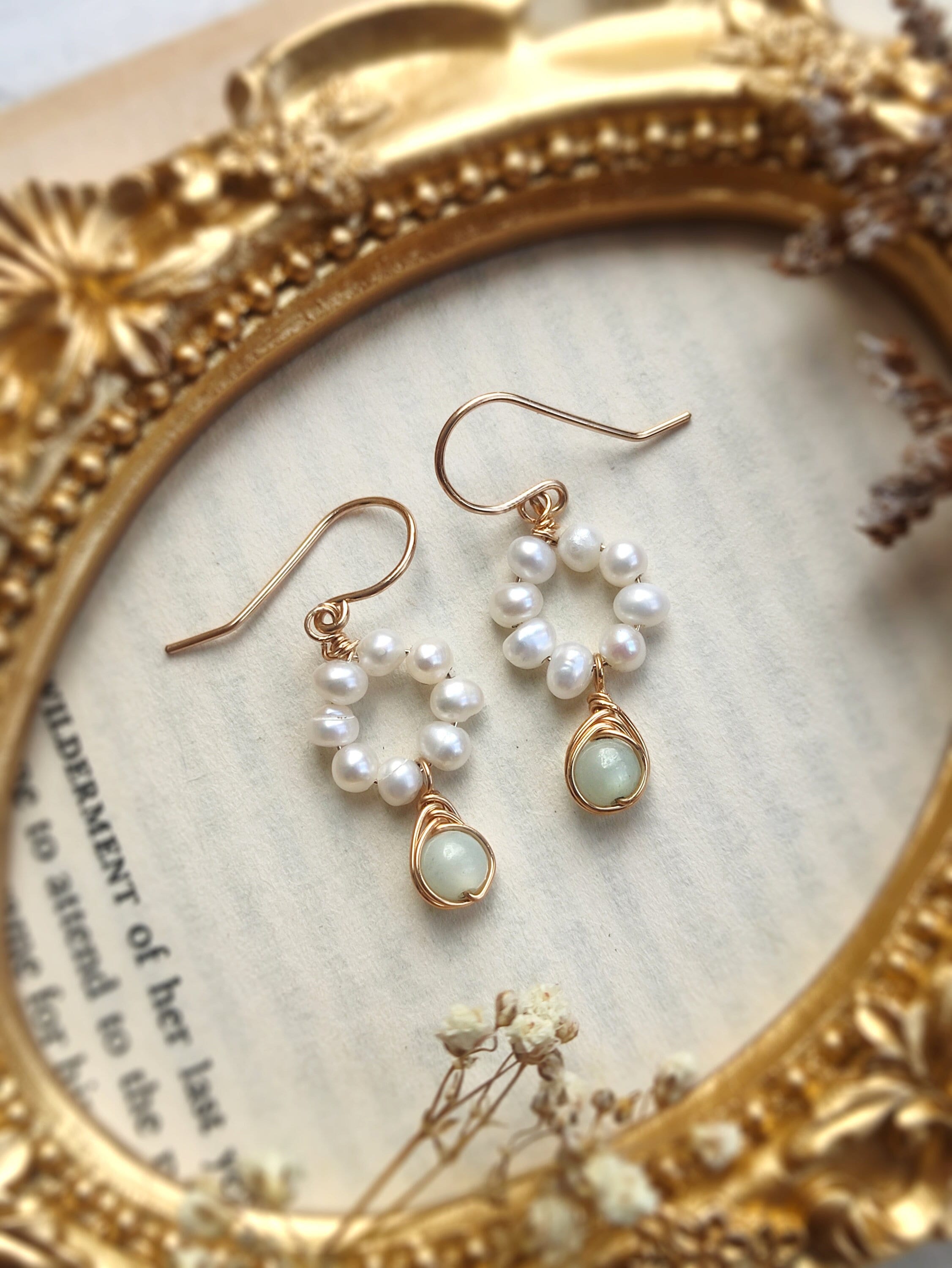 Pearl Amazonite Dangle Earrings