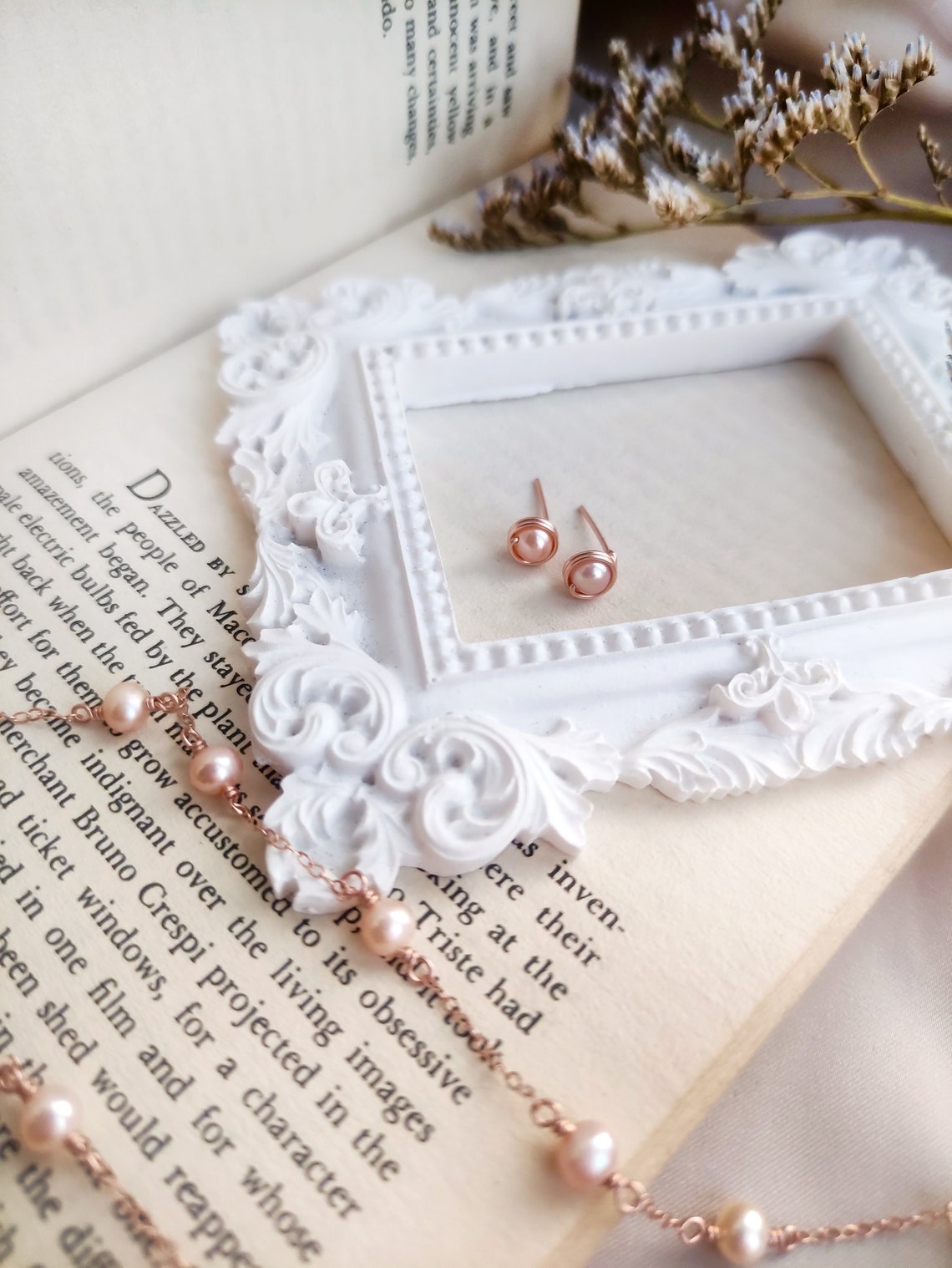 Tiny Rose Gold Pearl Stud Earrings