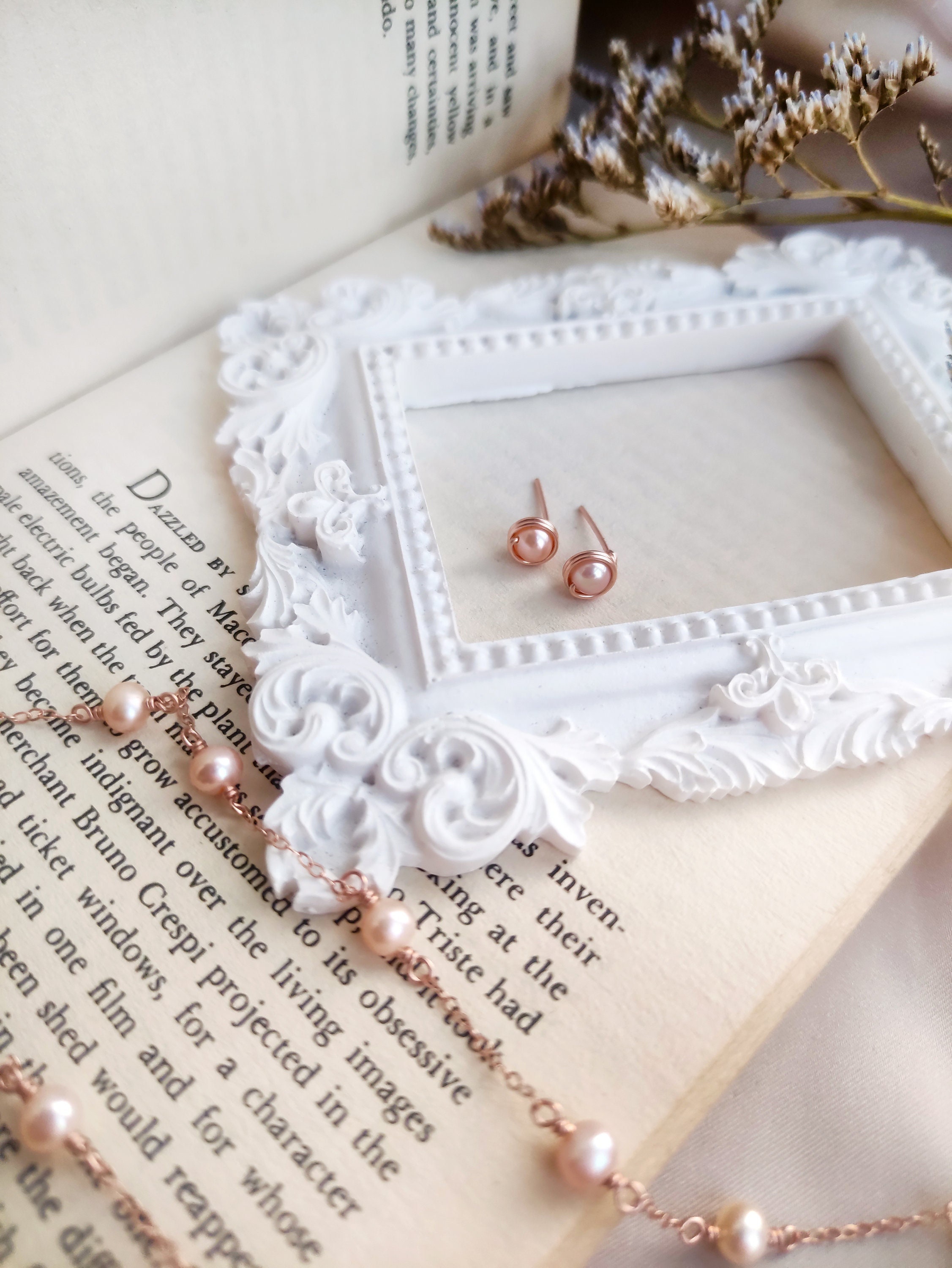 Tiny Rose Gold Pearl Stud Earrings