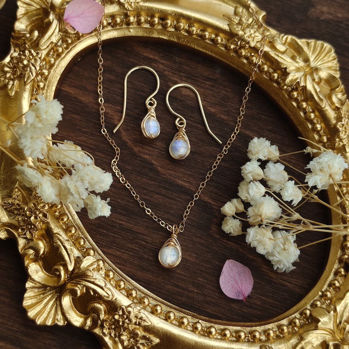 Tiny Moonstone Jewelry Set