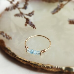 Dainty Raw Aquamarine Ring, 14K Gold Filled, Rose Gold Filled, Sterling Silver, Thin Gold Stacking Ring, March Birthstone image 4