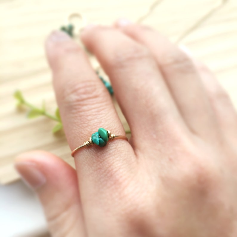 Raw Turquoise Ring 14K Gold Filled Sterling Silver, Tiny Gemstone Stacking Ring, December Birthstone, Pinky ring image 4