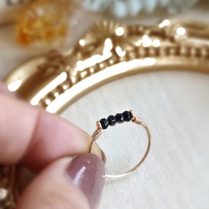 Dainty Raw Black Tourmaline Ring, 14K Gold Filled, Rose Gold Filled, Sterling Silver, Crystal Ring, Bar Ring, Empath Protection Ring image 6