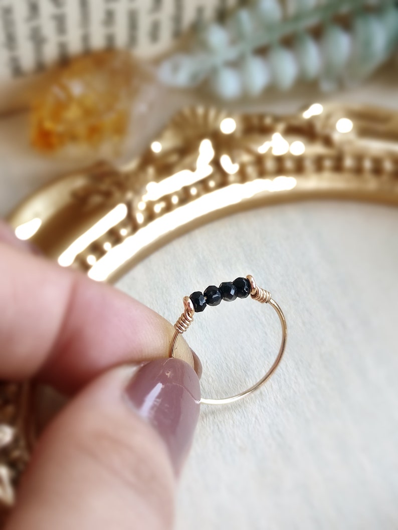 Dainty Raw Black Tourmaline Ring, 14K Gold Filled, Rose Gold Filled, Sterling Silver, Crystal Ring, Bar Ring, Empath Protection Ring image 6