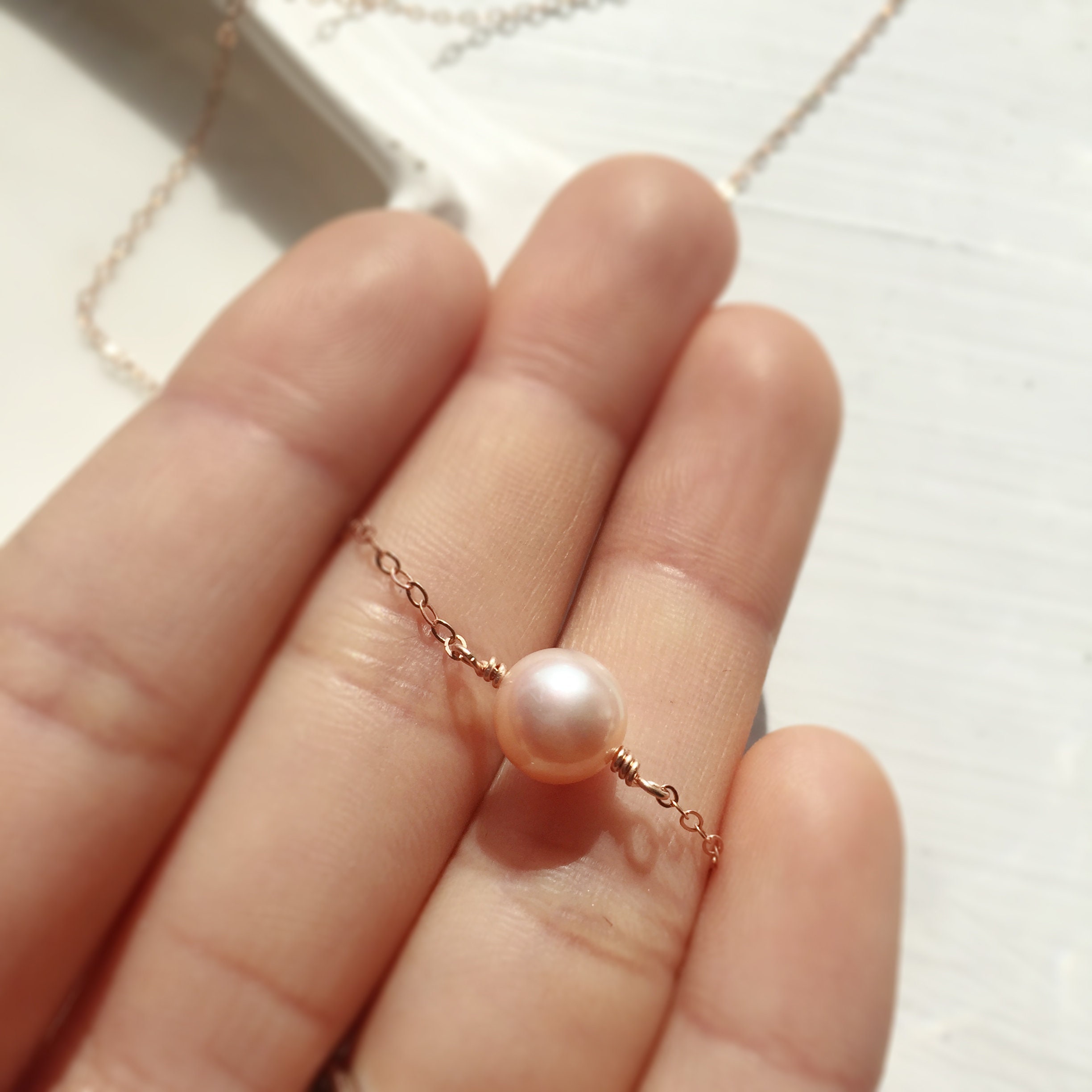 Single pearl necklace rose gold Clearance