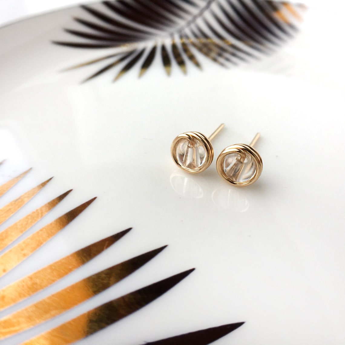 Clear Quartz Crystal Stud Earrings